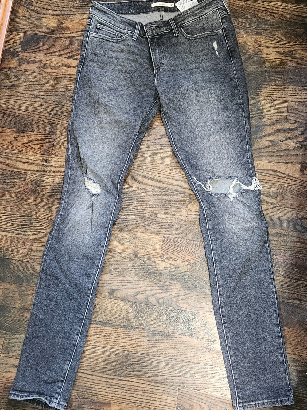 Levis Womans Black Distressed Slim Fit Jeans
